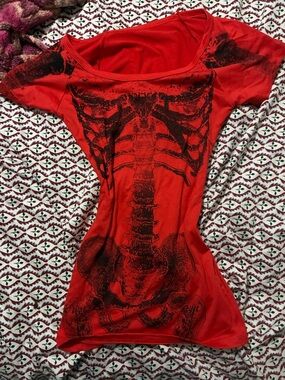 Red Skeleton Graphic Scoop Neck Tee